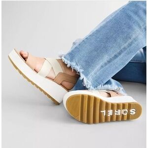 Sorel Cameron Flatform Slingback Sandal Honest Beige Chalk White Size 9.5